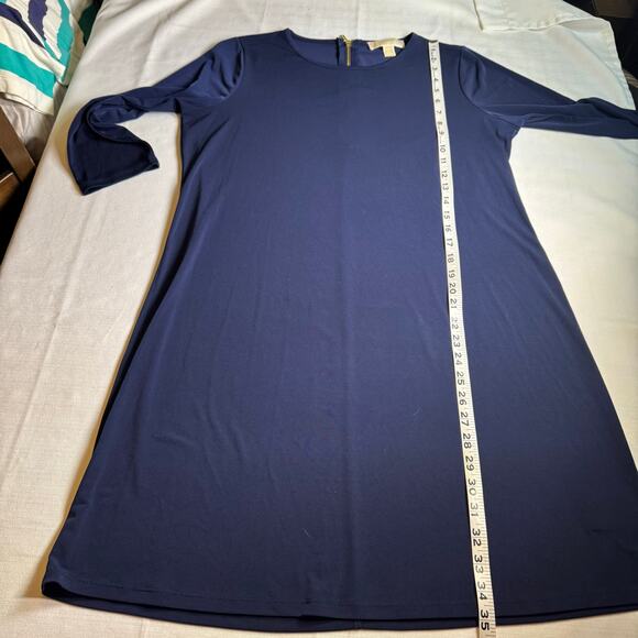 Michael Kors Navy Long Sleeve Shift Dress Gold Zip Back Size L - Picture 7 of 8